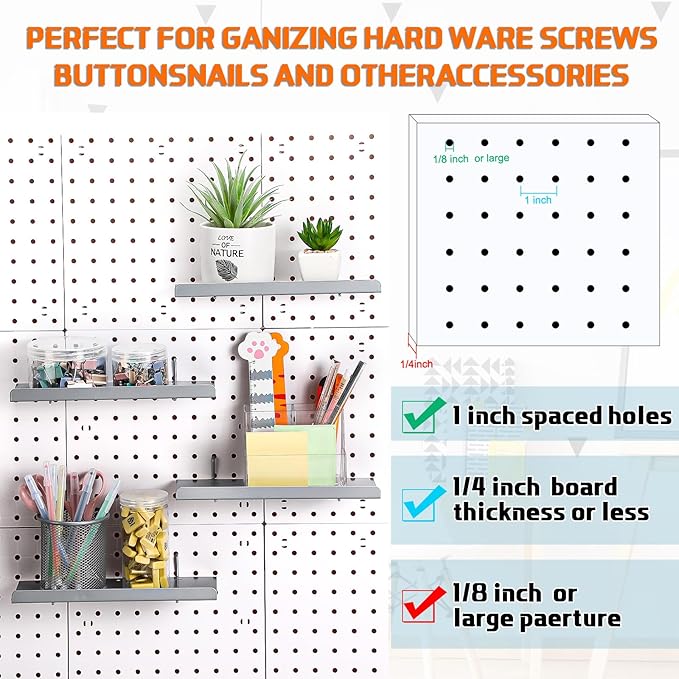 Beeveer 4 Pcs Pegboard Shelves Wall Organizer Brackets Pegboard Steel Tray Accessories Organizing Tools for Craft Garage Nurs