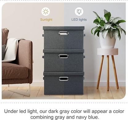 Graciadeco Medium 15" 21 Quart Collapsible Stackable Storage Bins with Lids, 3 Packs Dark Grey Foldable Fabric Closet Boxes H