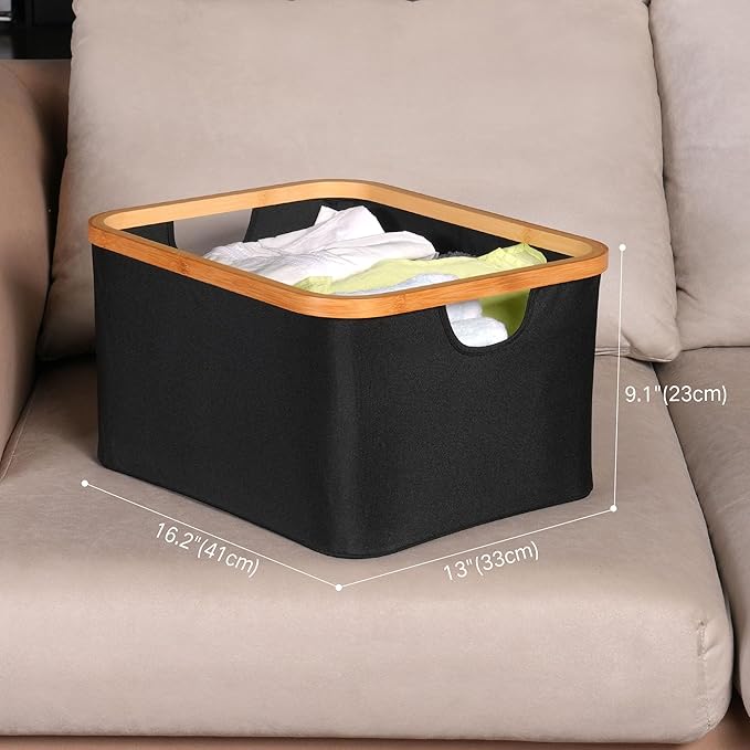 efluky Storage Baskets for Organizing, Fabric Storage Bins with Bamboo Handles, Collapsible Storage Baskets for Shelves and C