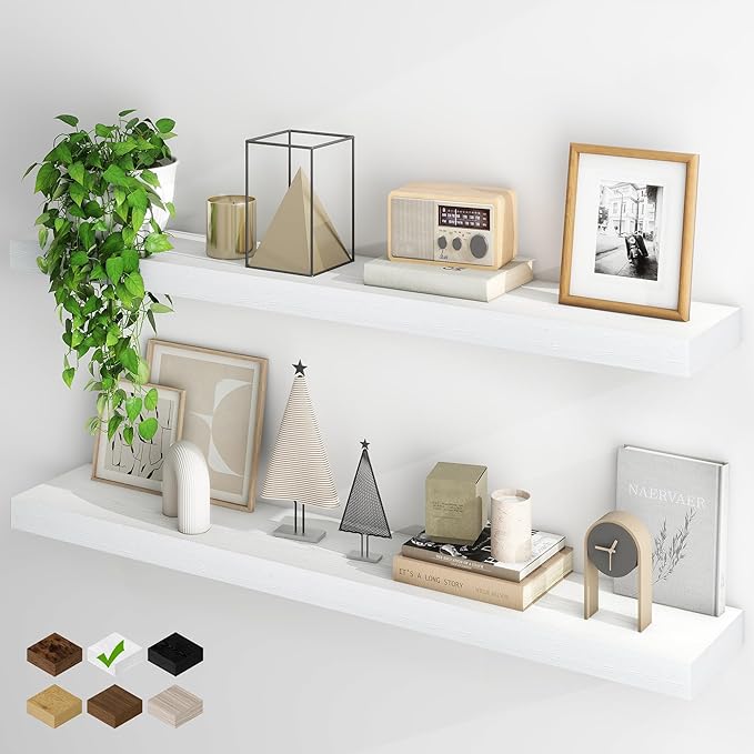 Fun Memories Floating Shelves for Wall, 48Inch Floating Shelves Set of 2, Hanging Shelf with Invisible Brackets, Wood Shelves