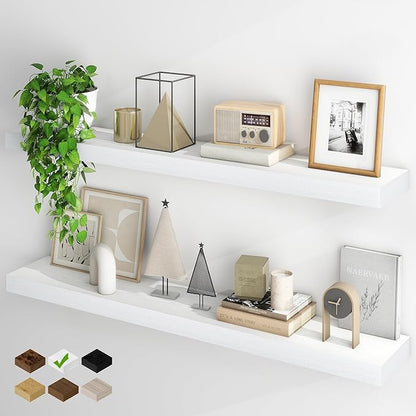 Fun Memories Floating Shelves for Wall, 48Inch Floating Shelves Set of 2, Hanging Shelf with Invisible Brackets, Wood Shelves