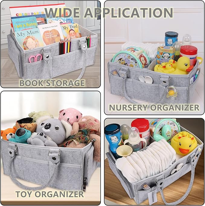 XUANGUO Baby Diaper Caddy Organizer with Handle - Gender Neutral Nursery Storage Bin Basket - Portable Tote Bag - Car Organiz