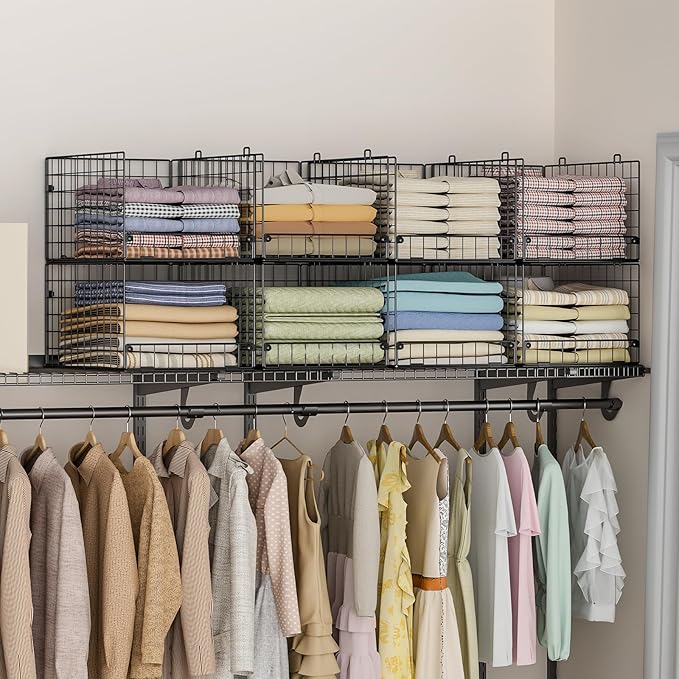 4-Tier Stackable Closet Organizers and Storage Shelves, Foldable Closet Shelf Organizer System, Stackable Storage Bins Drawer