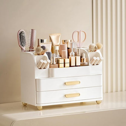 HBlife Makeup Organizer for Vanity with Brush Holder, Large Bathroom Countertop Cosmetic Organizer Skin Care Storage, Easy to