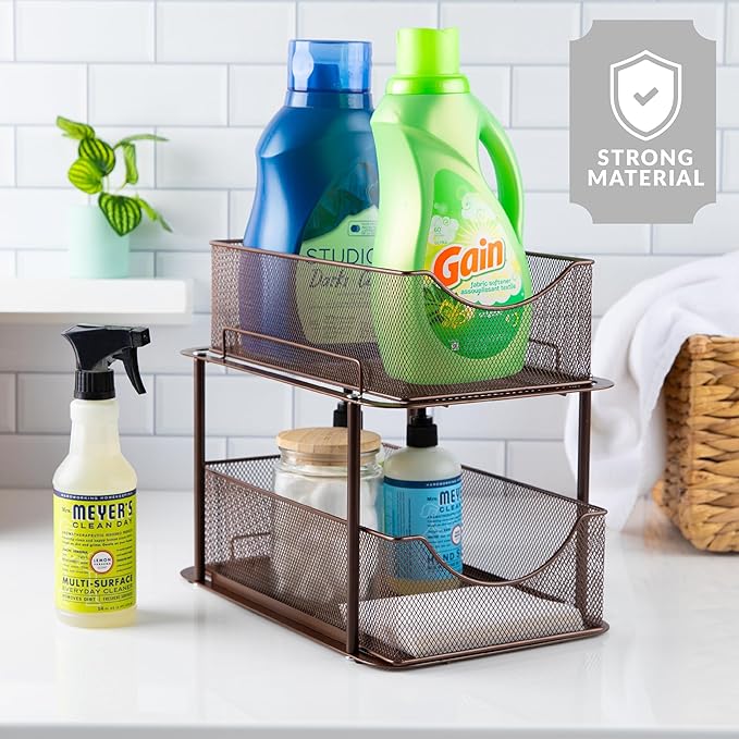 Sorbus 2 Sets of 2 Tier Metal Under Sink Organizer for Bathroom, Kitchen, Strong Steel Mesh Sliding Drawers for Under Sink, U