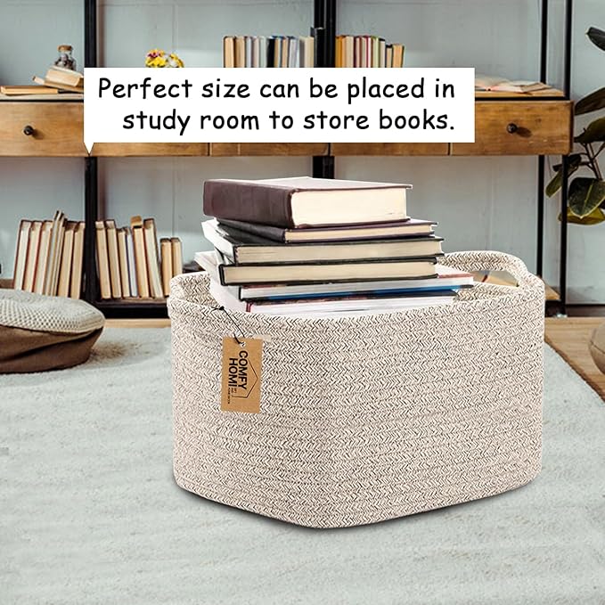 COMFY-HOMI 3PACK Cotton Rope Woven Basket With Handles for Shelves, Toy, Book, Cloth Storage Basket for Organizing|13.5" x 11