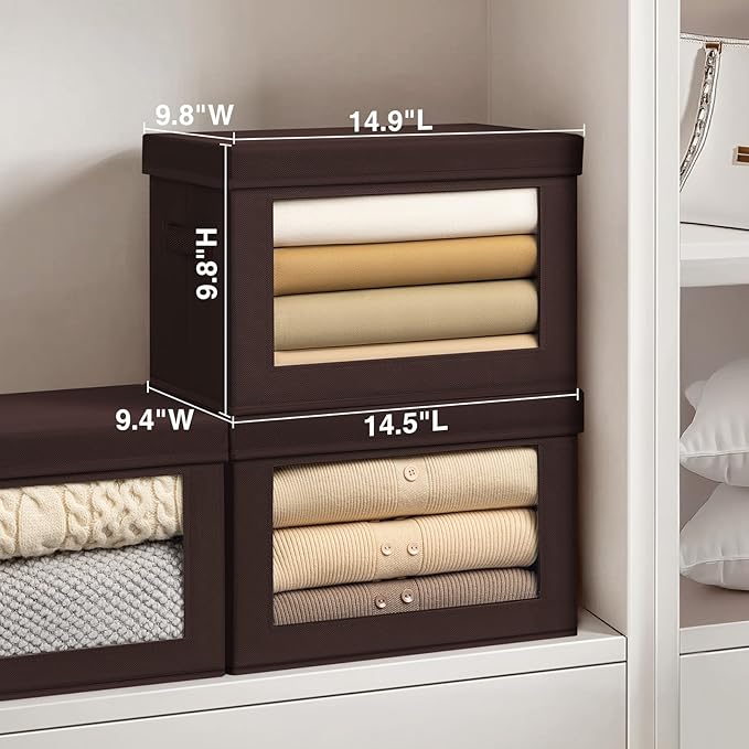 Homsorout Collapsible Storage Bins with Clear Window - Clothes Organizers and Storage, Decorative Boxes with Lid, Fabric Stor