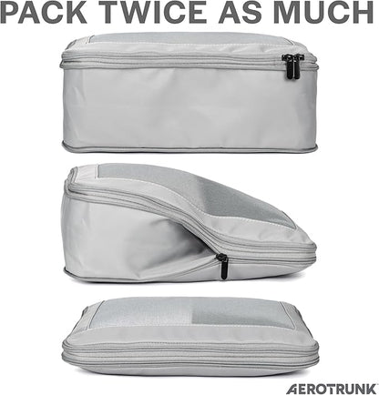 Aerotrunk Compression Packing Cubes for Travel - Luggage Organizer Bags - Double Zipper Packing Cubes for Suitcases (12-Pack, Light Grey)