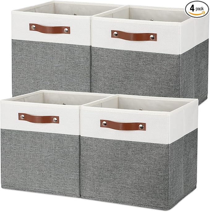 Temary Storage Cubes 12x12 Fabric Cube Storage Bins Foldable Storage Baskets with Handles, Decorative Storage Boxes for Organ