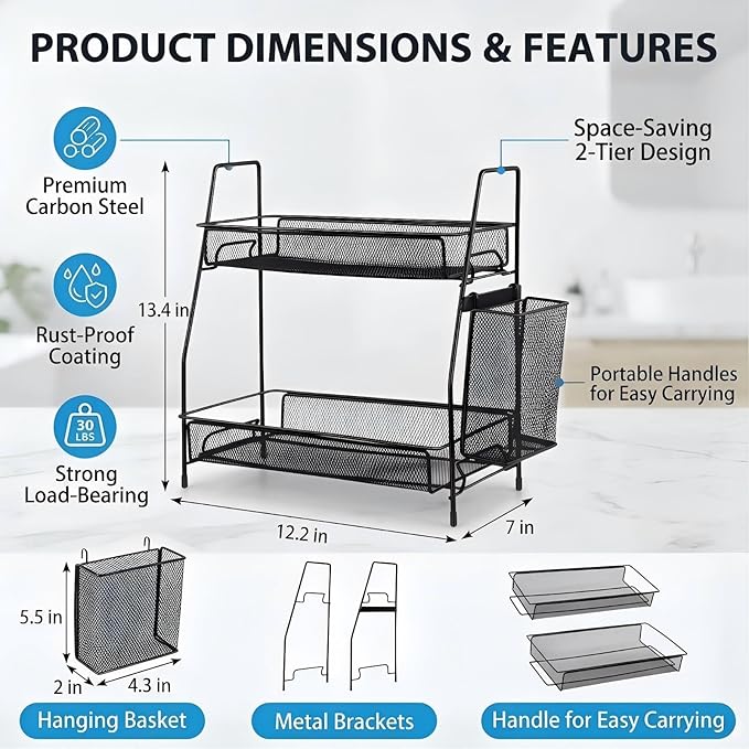 LEMIKKLE 2-Tier Bathroom Countertop Organizer,Skincare, Makeup Countertop Organizers, Kitchen, Bathroom Counter Storage with 