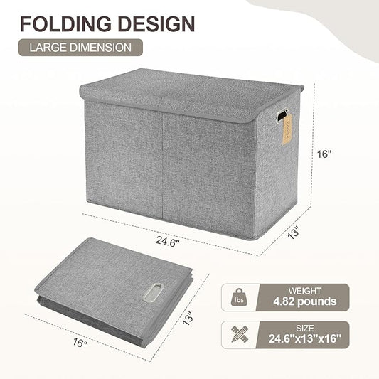 Large Toy Storage Box with Lid, Collapsible Toys Storage Organizer Bins with Dividers and Handles, Storage Chest Bin for Kids