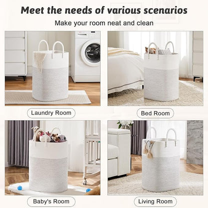 Laundry Basket,Woven Cotton Rope Laundry Hamper,Versatile Storage for Dirty Clothes,Baby Toys,and Blankets in Bathroom, Nurse