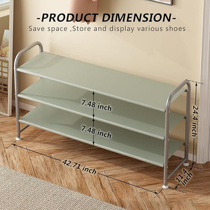 INGIORDAR Shoe Rack 3 Tier Long Storage Organizer Wide Metal Shoe Shelf for Closet Entryway Grey