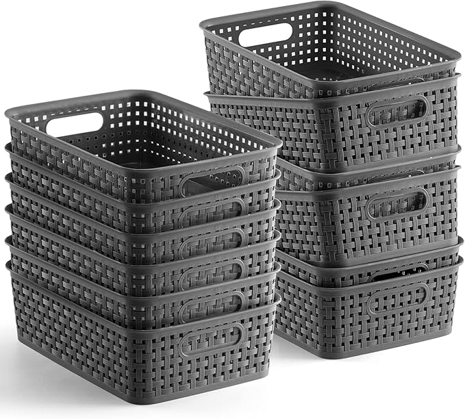 [ 12 Pack ] Plastic Storage Baskets - Small Pantry Organization and Storage Bins - Household Organizers for Laundry Room, Bat