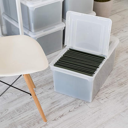 IRIS USA File Box, File Organizer w/Hinged Split Lid for Letter File, Important Document Box, Plastic Storage Filing Bin for 