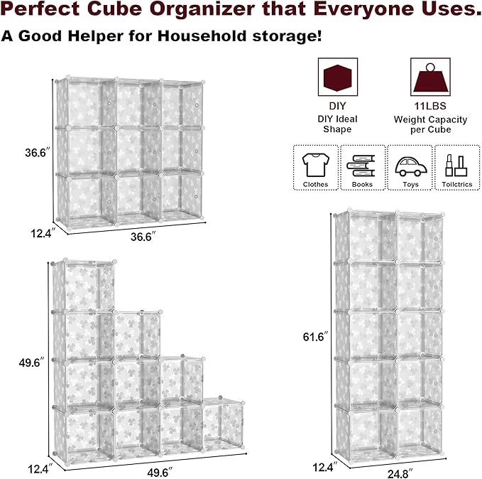 C&AHOME Cube Storage Organizer with Doors, 10-Cube Shelves, DIY Plastic Modular Bookshelf, Closet Clothes Storage Shelving Id