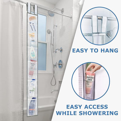 Skywin 7 Pockets Hanging Shower Curtain Liner Caddy 60 x 6 Inches (2 Pack) - 100% Polyester Mesh Shower Caddy Hanging - Showe