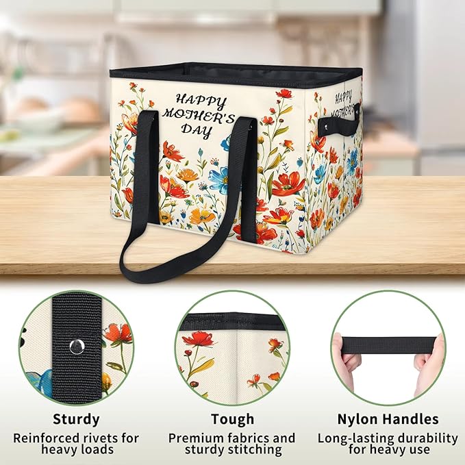 Reusable Grocery Bags Heavy Duty Shopping Bags Foldable Large Tote Bags with Long Handles & Hard Bottom