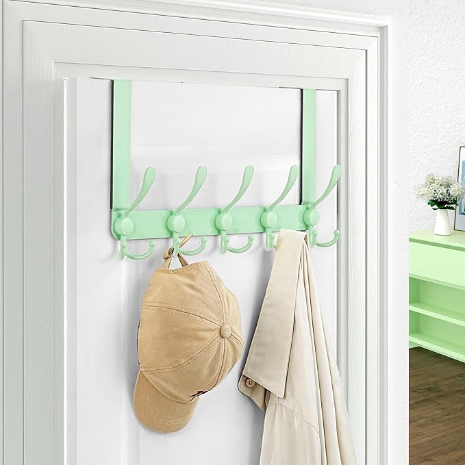 Dseap Over The Door Hook Hanger - Fits 1 3/8" to 1 3/4" Standard Doors | 5 Tri Hooks Heavy Duty Towel/Coat Rack | Door Organi