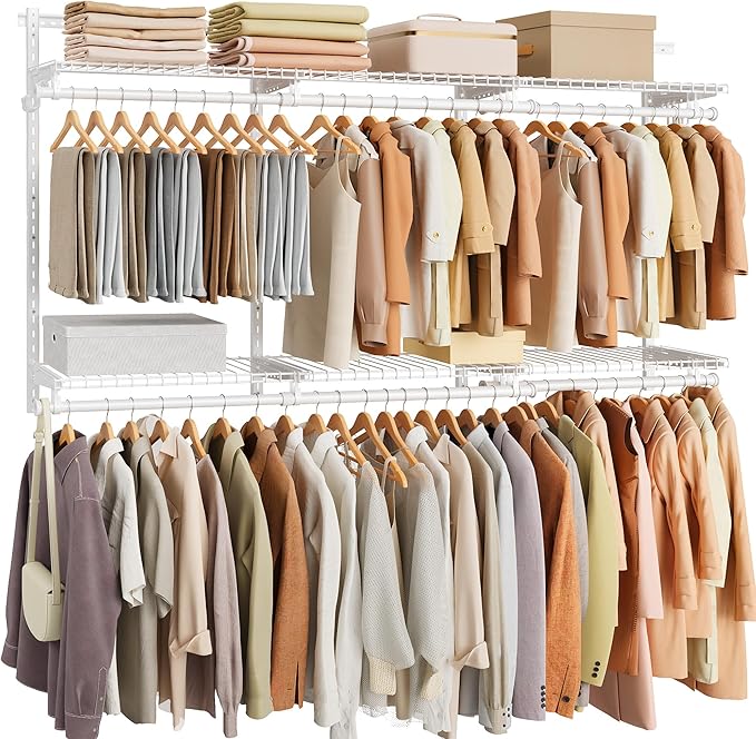 SONGMICS HOME Closet System, Closet Insert Organizer, 4-6 ft, Adjustable Metal Shelving Unit with 6 Hanging Rods, 6 Shelves, 