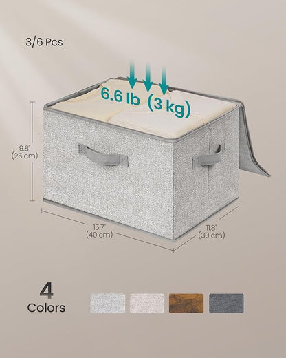SONGMICS Foldable Storage Organizer Boxes, Set of 3 Storage Basket Bins with Lids, Handles, Clothes Organizer, 15.7 x 11.8 x 