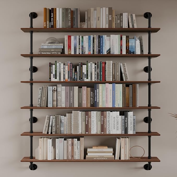 48 InchPipe Bookshelf Floating Shelves for Wall Shelves Bookshelf Industrial Pipe Shelving Shelves Real Wood Planks Rustic Ha