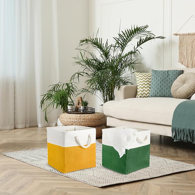 Geiserailie 6 Pcs 11 x 11 Inch Cube Storage Bins Fabric Storage Organizer Bins Foldable Cube Baskets with Sturdy Carry Handle