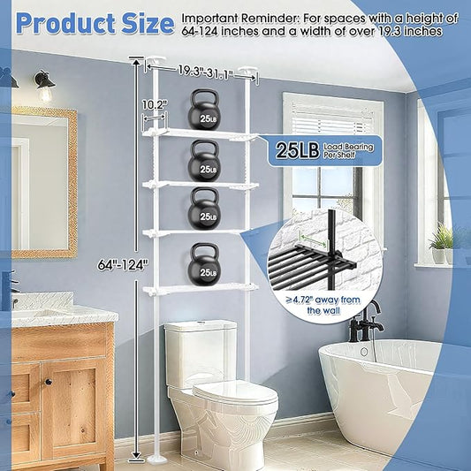Over The Toilet Storage Shelf, 4-Tier Adjustable Over Toilet Bathroom Organizer,Tension-Mounted Bathroom Storage Rack for Cei