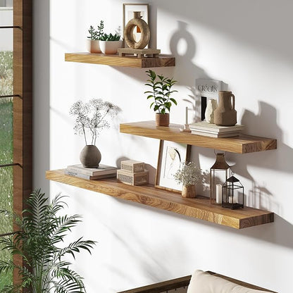 Dreamland 24 Inch Floating Shelves, Rustic Elm Wood Wall Shelf for Home Decor, 8 Inch Deep Floating Shelf for Wall, 24 x 8 Ba