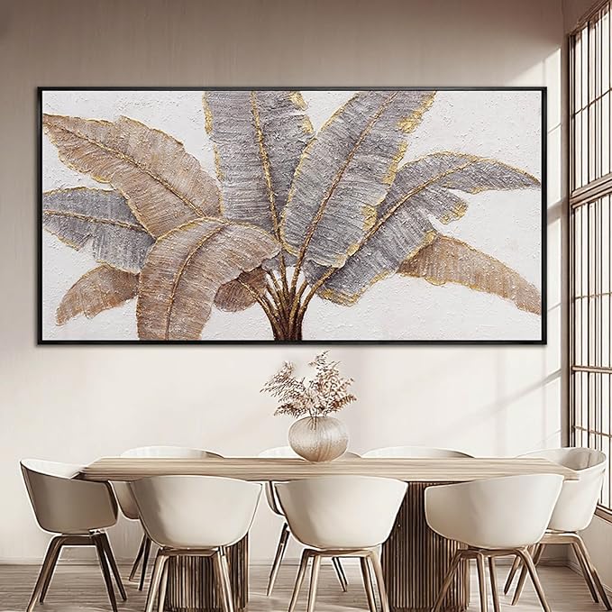 CHUDANHAO Plant Canvas Wall Art Contemporary Wall Decor Gold Pictures Textured Home Decorations 29"x58" Canvas Art for Living