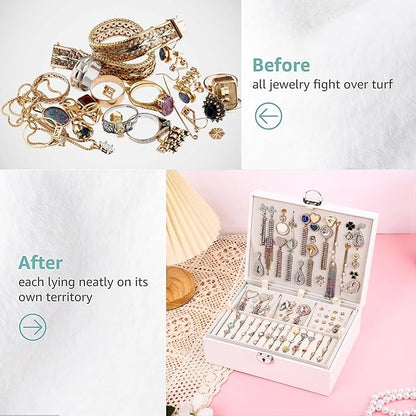 BOOVO Earring Jewelry Box For Women Girl Stud Organizer, 4 Layers Girl Jewelry Organizer Box With Lock Earring Holder Organiz