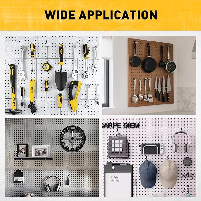 ELEAD 66-Piece 2/4/6 Inch Pegboard Hooks, Heavy Duty Peg Board Organizer Accessories, Peg Board Tool Hangers Fit for 1/4" and