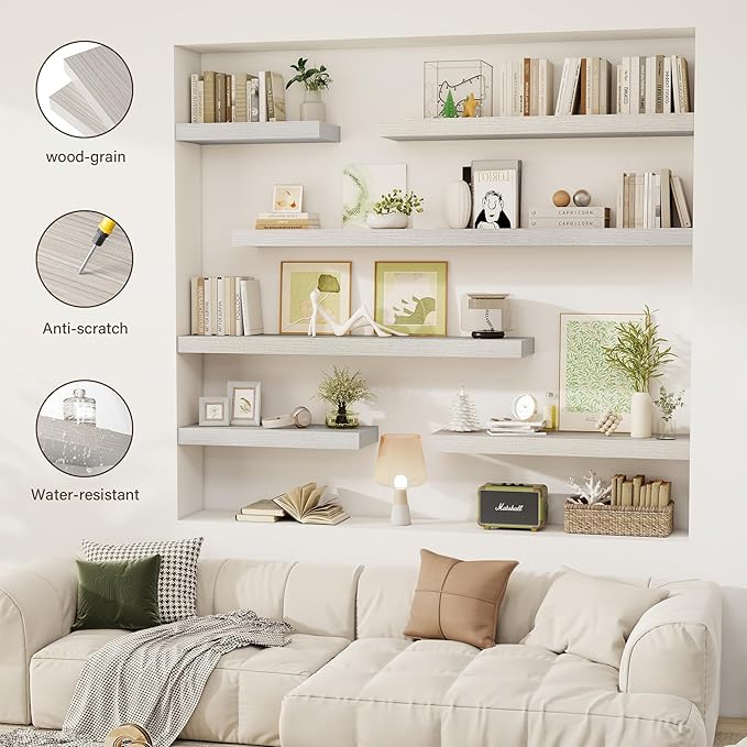 72 Inch Floating Shelves, 12" Deep Floating Shelf Wall Mounted, 72" Wall Shelves, Rustic Deep Bookshelf, Extra Deeper & Thick