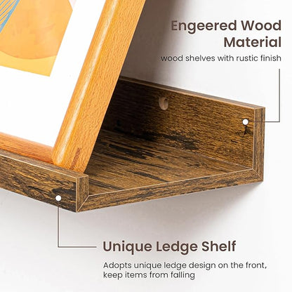 Axeman 40 Inch Floating Shelves | Brown Picture Ledge Shelf Set of 3 | Rustic Brown Wood Wall Shelves with Lip | 40" Picture 