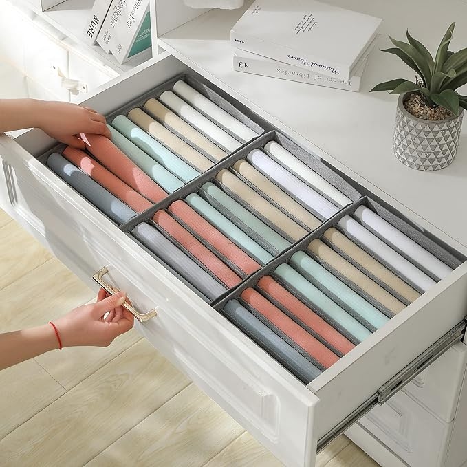 Qozary 4 Pack Drawer Organizers, 10 Grids Foldable Dresser Organizers for Clothing, Folded Clothes, T-shirt, Tank Tops, Camis