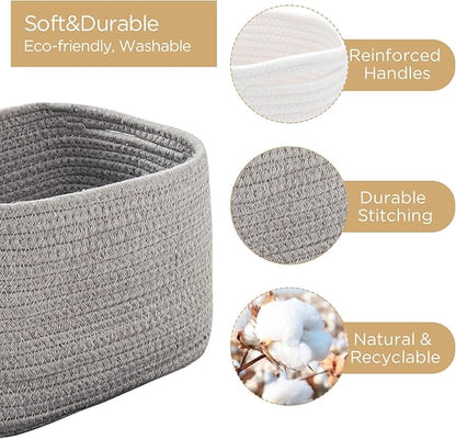 R RUNKA Small Cotton Rope Basket – Storage Bin for Organizing (10.6" x 6.7" x 6.7"), Bathroom Storage Basket for Shelf, Count