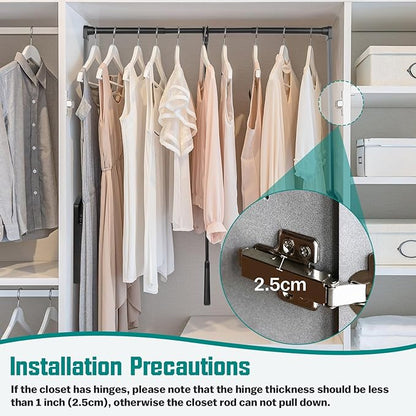 Pull Down Closet Rod, Adjustable 26-35 Inch Wardrobe Lift Rail Organizer Two-way Buffering Heavy Duty Wardrobe Hanger for Cab