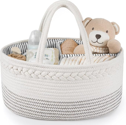 Maliton Baby Diaper Caddy Organizer, Cotton Rope Diaper Caddy Basket, Large Storage Basket for Newborn Boys and Girls, Gift f