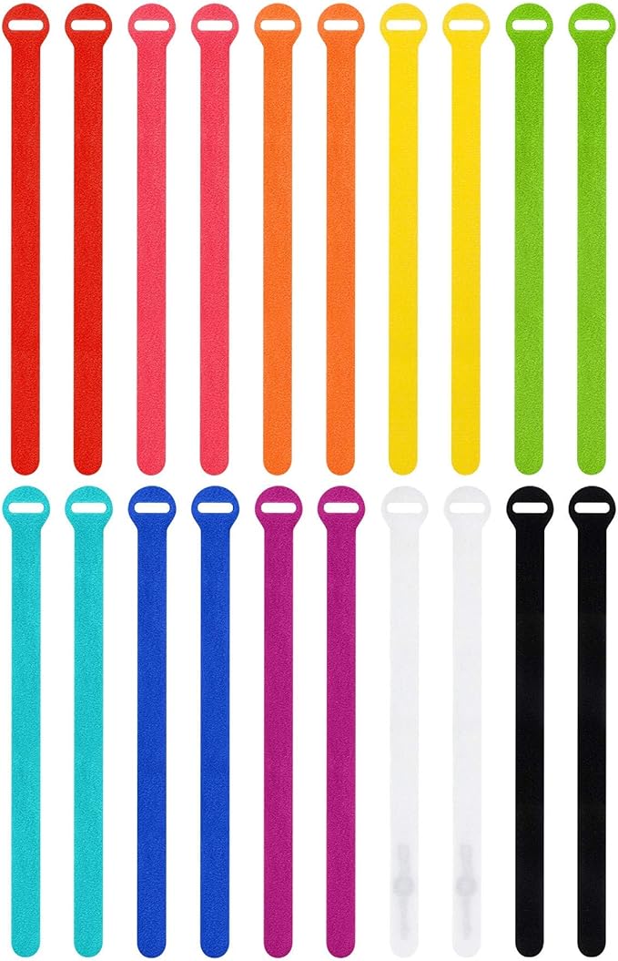 Self-Gripping Cable Ties by Wrap-It Storage, Multi-Color, 12 Inch Straps (20-pack) – Reusable Hook and Loop Cord Organizer Cable Ties for Cord Management and Desk or Office Organization