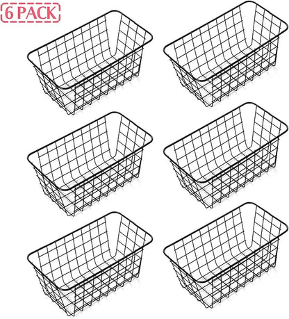 6 Pack Wire Storage Baskets Household Metal Wall-Mounted Containers Organizer Bins for Kitchen Bathroom Freezer Pantry Closet