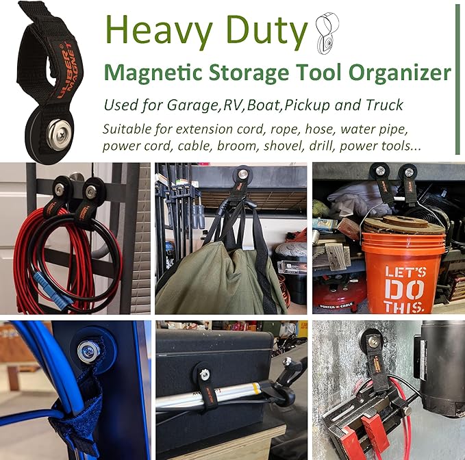 ULIBERMAGNET Strong Magnetic Storage Straps,Heavy Duty Magnetic Garage Storage Tool Organizer,Extension Cord, Cable, Rope,Too