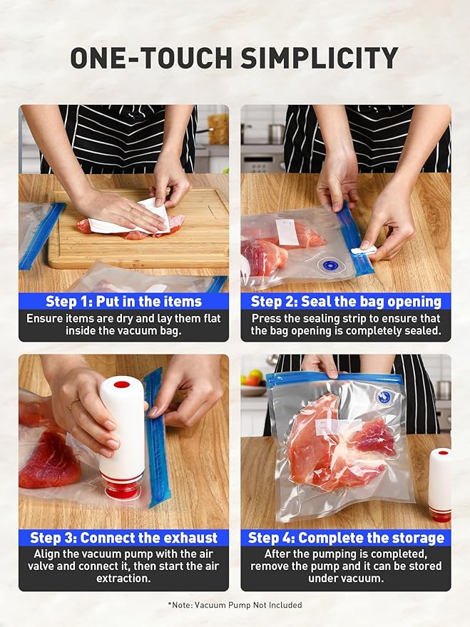 30 Pcs Reusable Vacuum Sealer Bags for Food, L-Size (10 x 13in) BPA-Free Vacuum Storage Bags with Sealing Clips & Leak-Proof 