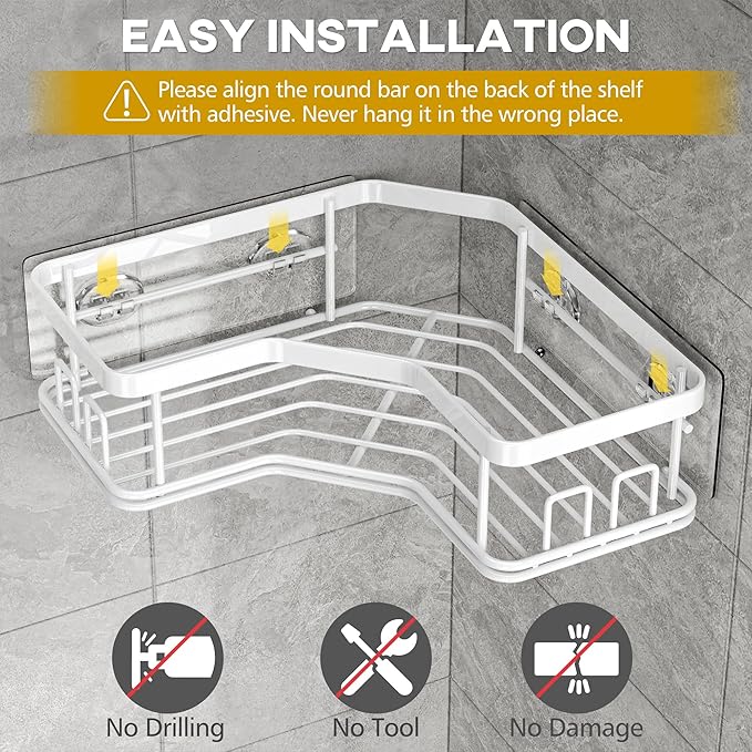MAXIFFE 3 Pack X-Large Corner Shower Caddy with Soap Holder, Large Capacity Sturdy Easy Install No Drilling Stainless Steel H