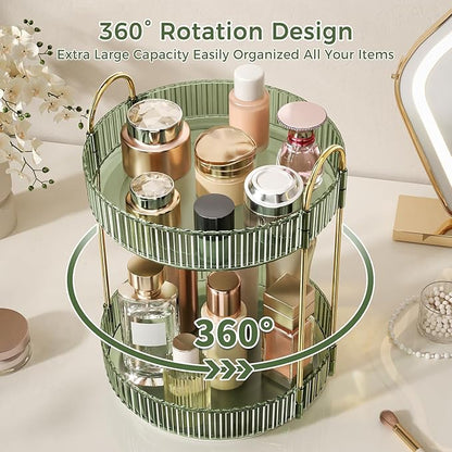 360° Rotating Makeup Organizer, Large Capacity Skincare Organizer, 2 Tier Cosmetic Skin Care Perfume Dresser Organizer, Fits 