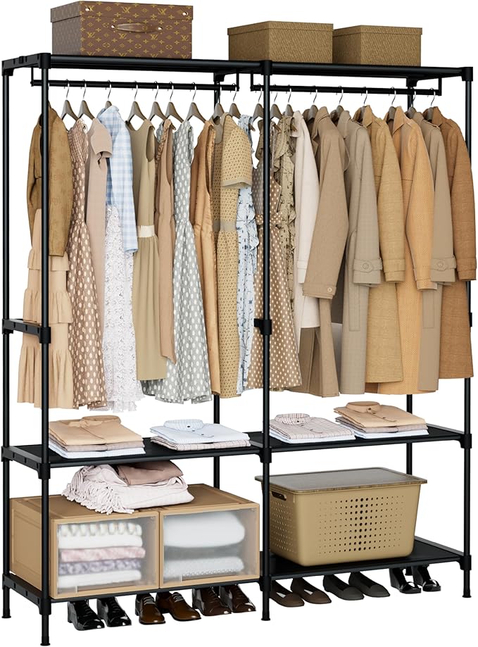 CASAMAYA Clothes Rack, Portable Closet, 54.3 Inch Large Capacity Wardrobe Closet, Clothes Storage Organizer with Shelves and 