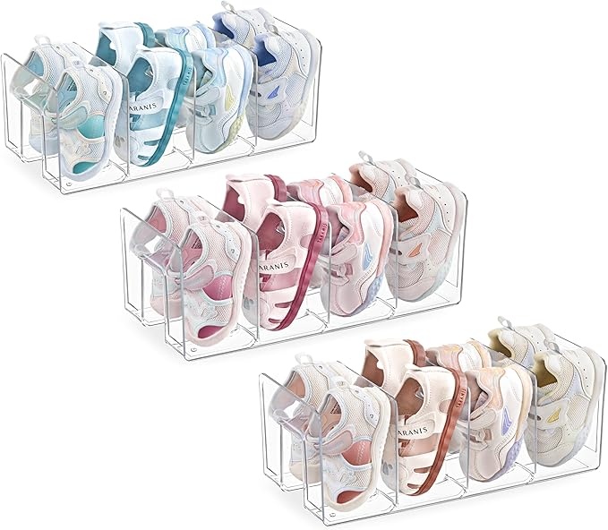 HBlife Clear Acrylic Kids Shoe Rack for Closet Organizers and Storage, Small Shoe Rack 4 Sections Toddler Baby Shoe Storage O
