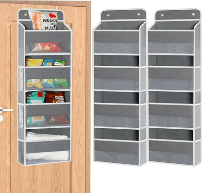2 Pack Over Door Organizer, Over The Door Storage, 4 Shelf Hanging Door Organizer with 6 Mesh Pockets, 35 lbs Capacity Hangin