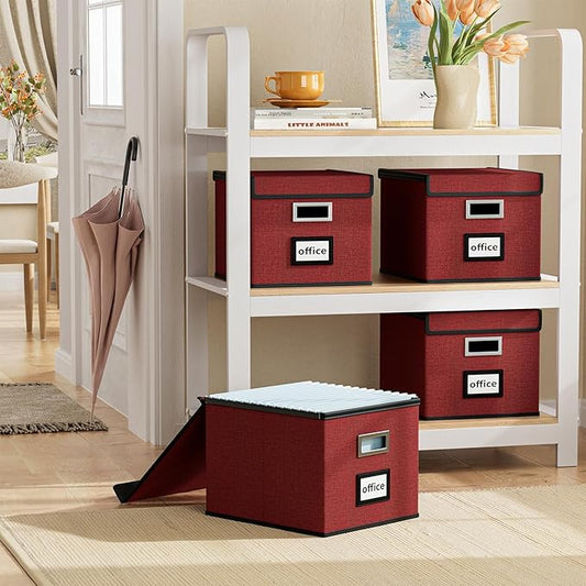 Huolewa File Organizer Box with Lid, Collapsible File Folder Organizer for Office Document Storage, Filing Box with Plastic S