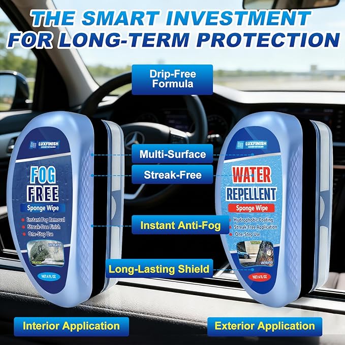 Water Repellent & Anti-Fog Glass Brush Kit with Towels | Hydrophobic Rain Repellent & Defogger for Car Glass Windshield Windo