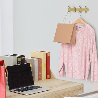 Brushed Gold Wall Mounted Coat Rack – 12 Inch Stainless Steel Rail with 4 Double Coat Hooks for Entryway, Bathroom, Bedroom, 